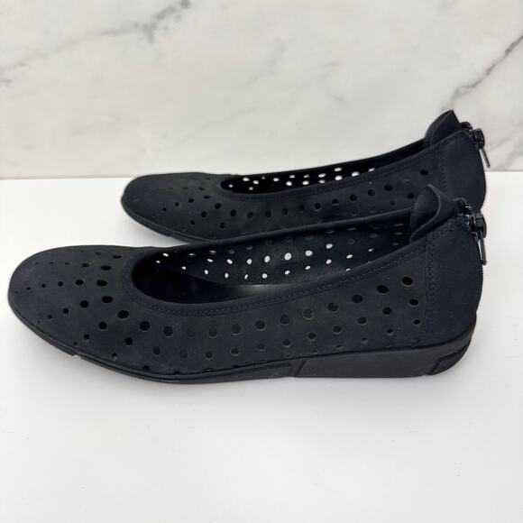 Sesto Meucci Womens Perforated Flat Shoes Size 7.5 Suede Leather Minimal Black - Picture 3 of 9